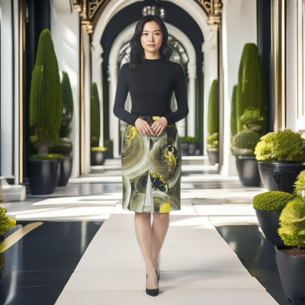 ❌ SOLD❌ Versace  Collection Yellow and Black Swirl Pencil Skirt